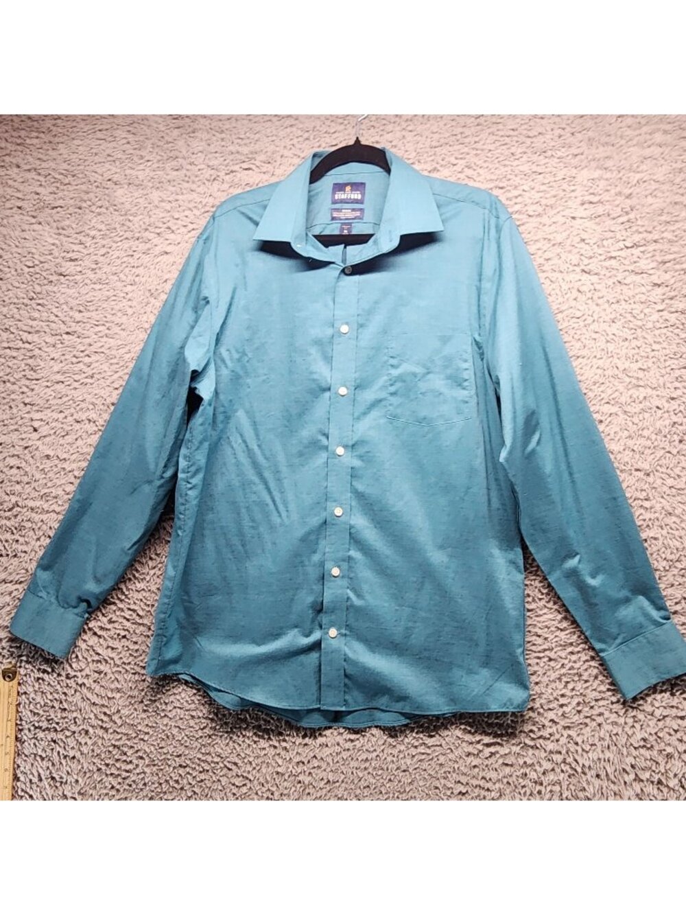 Stafford Shirt Mens 16 34/35 Teal Blue Long Sleeve Button-Down Cotton Blend